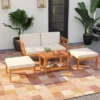 Tangkula 5 Pieces Patio Lounge Chair Set W/Ottomans Acacia Wood Patio Conversation Set W/Cushions Coffee Table Modular Outdoor Lounge Sofa Set