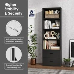 Tangkula 74” Tall Bookcase 4-tier Open Bookshelf With 2 Slide-out Drawers Modern Display Shelf With Anti-toppling Device Multipurpose Wooden Storage Organizer White/Black -Tangkula GUEST 4afc2d6e 93ec 4f8f 9fc5 6b504ae4ccfe