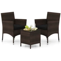 Tangkula 3 PCS Outdoor Conversation Set W/ Cushioned Seat & Tempered Glass Tabletop -Tangkula GUEST 4b0f5439 be9e 4645 9275 17e7c545e549