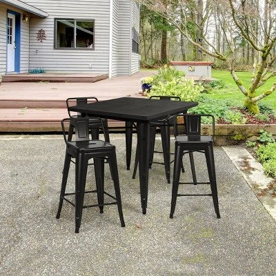 Tangkula Set Of 4 Metal Bar Stools 24" Industrial Chair Low Back Black 2 Tangkula Set Of 4 Metal Bar Stools 24" Industrial Chair Low Back Black - Image 2