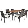 Tangkula 7PCS Patio Dining Furniture Set W/ Wooden Tabletop Cushion Umbrella Hole