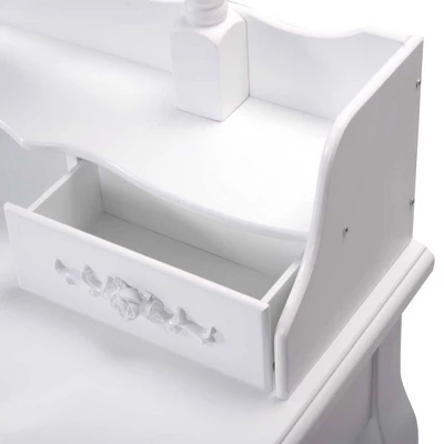 Tangkula Oval Mirror 4 Drawer Vanity Mirror Makeup Table W/ Cushioned Stool White 4 Tangkula Oval Mirror 4 Drawer Vanity Mirror Makeup Table W/ Cushioned Stool White - Image 4