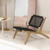Tangkula 2PCS Mid Century Modern Teak Wooden W/Handwoven Cordage Seat Backrest For Patio