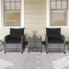 Tangkula 3 Pieces Patio Bistro Set Outdoor PE Rattan Conversation Chair Set With Tempered Glass Side Table And Removable Cushions Black