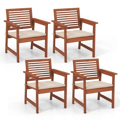 Tangkula Outdoor Hardwood Armchairs Set Of 2/4 Weather-resistant Slatted Armchairs W/Removable Cushions 9 Tangkula Outdoor Hardwood Armchairs Set Of 2/4 Weather-resistant Slatted Armchairs W/Removable Cushions - Image 9