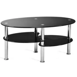 Tangkula Oval Dining Table Tempered Glass Top Tea Table Chrome Base Living Room -Tangkula GUEST 4bd20756 adc5 438d bdba 9ab063052652