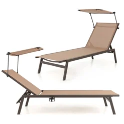 Tangkula 1PC/2PCS Outdoor Chaise Lounge 6-Position Recliner Lounger With Adjustable Sun Shade & Cup Holder -Tangkula GUEST 4be51660 9778 45ad 8d18 c8baf48efc64