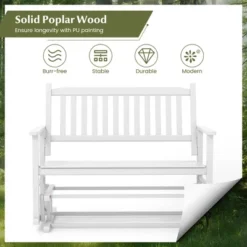 Tangkula 2 Seats Outdoor Glider Bench Poplar Wood Patio Swing Glider Loveseat Chair W/ Armrests -Tangkula GUEST 4c009961 eacb 472b 9d37 4618140cef70
