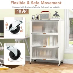 Tangkula 4-Tier Kitchen Bakers Rack Microwave Stand W/ Flip Doors Universal Wheels White -Tangkula GUEST 4c418dfe 8c91 4fc1 9b43 0eb81b13bd65