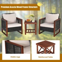 Tangkula 3PCS Rattan Wicker Patio Conversation Set Outdoor Furniture Set W/ Cushion -Tangkula GUEST 4c5bf753 f2c3 424c b968 f411863a14cc