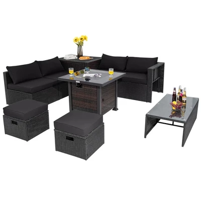 Tangkula 9PCS Furniture Set W/ 32" Fire Pit Table 50,000 BTU Square Propane Fire Pit Patio Black 7 Tangkula 9PCS Furniture Set W/ 32" Fire Pit Table 50,000 BTU Square Propane Fire Pit Patio Black - Image 7