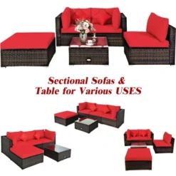 Tangkula 5PCS Rattan Sectional Sofa Set Patio Furniture Set W/ Red Cushion Pillow 13 Tangkula 5PCS Rattan Sectional Sofa Set Patio Furniture Set W/ Red Cushion Pillow -Tangkula GUEST 4d06ef64 fb9d 4ace 9059 c4703b52f548