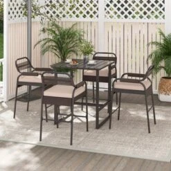 Tangkula 5-Piece Patio Rattan Counter Set Counter Height Square Table W/ 4 Wicker Counter Stools -Tangkula GUEST 4d2d785f 92e3 4f0c a396 0424d78d9bac