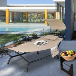 Tangkula Chaise Lounge Bed W/ Detachable Sunshade Canopy Hammock W/ Rustproof Metal Stand -Tangkula GUEST 4d67b462 52c2 400c ab66 c0c526eec799