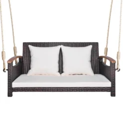 Tangkula 2-seater Hanging Swing Porch Swing PE Wicker Swing Outdoor Hanging Swing Garden Poolside -Tangkula GUEST 4dc30faf 33a9 4f2f 9125 cf178924a7e7