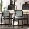 Tangkula 6-Pack Office Conference Chair Set Mesh Guest Reception Stack Chairs With Caster Wheels And Arms Stacking Chair Set