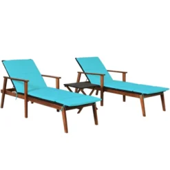 Tangkula Set Of 3 Chaise Lounge Chair Set Acacia Wood Frame Adjustable Backrest W/Cushions -Tangkula GUEST 4df7ad66 2728 4dde 82ba 4e7d403dadce
