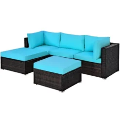 Tangkula 5-Piece Outdoor Patio Sectional Rattan Wicker Conversation Sofa Set With Turquoise/Yellowish Cushions -Tangkula GUEST 4e202e2c 5145 43d4 ac87 944d36777ae5