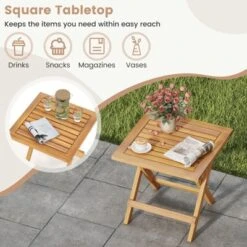 Tangkula Outdoor Folding Side Table Acacia Wood End Table Square Patio Bistro Table -Tangkula GUEST 4e299c11 4dab 46a5 9f62 3a19c1cef197