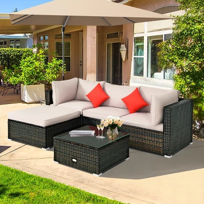 Tangkula 5-Piece Outdoor Patio Sectional Rattan Wicker Sofa Set W/ Cushion 2 Tangkula 5-Piece Outdoor Patio Sectional Rattan Wicker Sofa Set W/ Cushion - Image 2