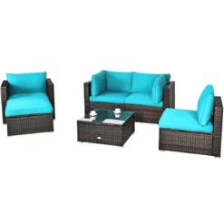 Tangkula 6PCS Rattan Patio Furniture Set Cushioned Sofa Chair Ottoman Turquoise/Red/Navy/Black/White -Tangkula GUEST 4e7a97a9 9b7d 4b3f bdc6 747b34b5d8f5