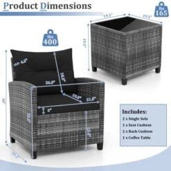 Tangkula 3 Pieces Patio Bistro Set Outdoor PE Rattan Conversation Chair Set With Tempered Glass Side Table And Removable Cushions Black -Tangkula GUEST 4e905f2c eb28 4f45 ae71 224440ef0d8e