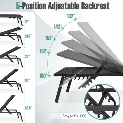 Tangkula Lounge Chair Outdoor Set Of 2 Foldable Patio Chaise Lounge Chairs With 5-Position Adjustable Backrests Heavy Duty Metal Frame No Assembly 6 Tangkula Lounge Chair Outdoor Set Of 2 Foldable Patio Chaise Lounge Chairs With 5-Position Adjustable Backrests Heavy Duty Metal Frame No Assembly - Image 6