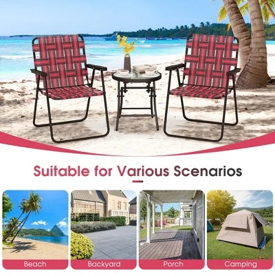 Tangkula Set Of 4 Patio Folding Web Chair Set Portable Beach Camping Chair Red 4 Tangkula Set Of 4 Patio Folding Web Chair Set Portable Beach Camping Chair Red - Image 4