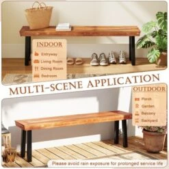 Tangkula Outdoor Acacia Wood Benches Set Of 2 W/ Slatted Top & Flared Metal Legs -Tangkula GUEST 4ef1bcc8 c30e 43e3 a966 e6a732d63657