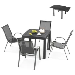 Tangkula 5 PCS Outdoor Dining Table Set W/ Extendable Aluminum Table & 4 Stackable Chairs -Tangkula GUEST 4f81c26a d29a 4829 8754 241e121c989a