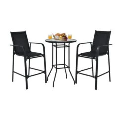 Tangkula 3 PCS Patio Bistro Set Outdoor Table & Chairs Set W/Tempered Glass Top Black -Tangkula GUEST 4fa39197 d19d 4b32 ab10 cb5aeb4e05dd