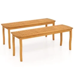 Tangkula 2PCS 47" Long Patio Dining Bench W/ Slatted Seat Backless Wooden Picnic Bench -Tangkula GUEST 4fcd5af9 aabc 4b63 a9e9 3b5c1e1140aa