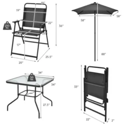 Tangkula 6-Piece Patio Dinning Sets Garden Table Set Outdoor Folding Chairs & Glass Table Set W/ Umbrella Grey 11 Tangkula 6-Piece Patio Dinning Sets Garden Table Set Outdoor Folding Chairs & Glass Table Set W/ Umbrella Grey -Tangkula GUEST 50763ace fda3 4bc2 a7c9 914a88e714b7