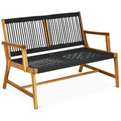 Tangkula 2-Person Outdoor Acacia Wood Bench Patio Loveseat Rope Bench Turquoise/Black 11 Tangkula 2-Person Outdoor Acacia Wood Bench Patio Loveseat Rope Bench Turquoise/Black -Tangkula GUEST 50fedbe0 ad4d 4627 a0b4 338ae4fd5b68