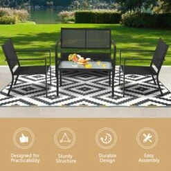 Tangkula 4 PCS Patio Furniture Set Outdoor Conversation Set W/Glass Coffee Table Garden Bistro Set Gray 14 Tangkula 4 PCS Patio Furniture Set Outdoor Conversation Set W/Glass Coffee Table Garden Bistro Set Gray -Tangkula GUEST 5118fab2 e188 4088 8787 0d53944255f9