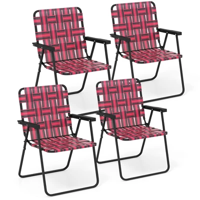 Tangkula Set Of 4 Patio Folding Web Chair Set Portable Beach Camping Chair Red 9 Tangkula Set Of 4 Patio Folding Web Chair Set Portable Beach Camping Chair Red - Image 9