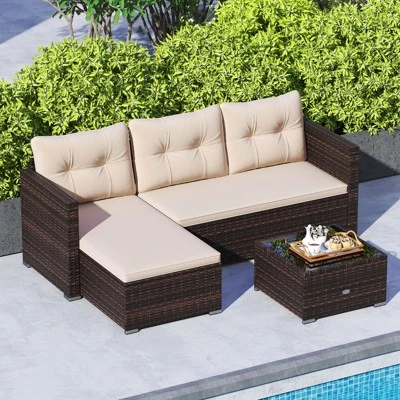 Tangkula 4 Seats Outdoor Patio Furniture Set L-Shaped Couch Set For Yard 2 Tangkula 4 Seats Outdoor Patio Furniture Set L-Shaped Couch Set For Yard - Image 2