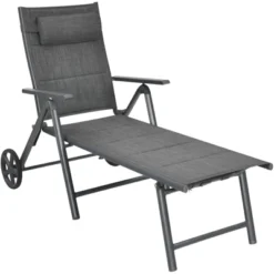 Tangkula Patio Chaise Lounge Chair Outdoor Reclining Chair W/Neck Pillow & Wheels Gray -Tangkula GUEST 51449b33 70ae 47dd bc04 c55a10cd7432