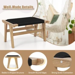 Tangkula Teak Ottoman Footstool W/ Handwoven Cordage For Patio Porch Balcony Lawn -Tangkula GUEST 515387a0 a938 4709 b655 53e8bbb00ae9