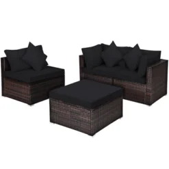 Tangkula 4PCS Rattan Patio Conversation Furniture Set Yard Outdoor W/ Black Cushion -Tangkula GUEST 51542233 4f91 4edc 9830 7254ad42e51d