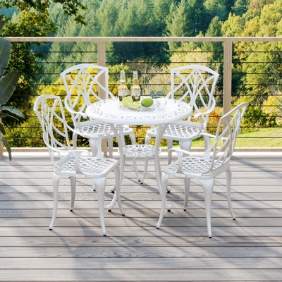 Tangkula 5 Pieces All-Weather Outdoor Cast Aluminum Dining Set Round Dining Table 2 Tangkula 5 Pieces All-Weather Outdoor Cast Aluminum Dining Set Round Dining Table - Image 2