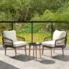 Tangkula 3 Piece Patio Chair Set Wicker Chair & Side Table Set W/ Soft Cushions & Tempered Glass Tabletop