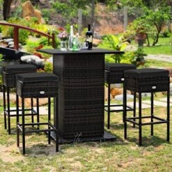 Tangkula 5PCS Patio Rattan Bar Table Stool Set Hidden Storage Shelf Cushion Red Patio Black 11 Tangkula 5PCS Patio Rattan Bar Table Stool Set Hidden Storage Shelf Cushion Red Patio Black -Tangkula GUEST 51d9104b 785c 438a b2d9 0a541ef5daa4