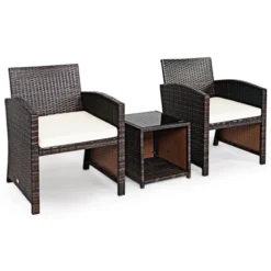 Tangkula 3 PCS Patio Rattan Furniture Set Conversation Chair Set With Soft Cushion & Coffee Table For Backyard Poolside Garden -Tangkula GUEST 51ff83c2 90f6 4b37 9136 e167d9dc3e01