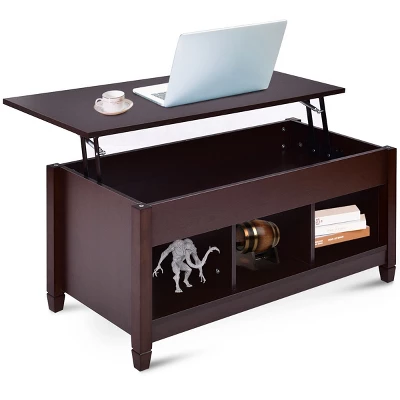 Tangkula Height Adjustable Wood Table Coffee Desk Teapoy Hidden Compartment 9 Tangkula Height Adjustable Wood Table Coffee Desk Teapoy Hidden Compartment - Image 9