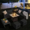 Tangkula 9 Pieces Outdoor PE Rattan Wicker Sectional Sofa With 42" Gas Fire Pit Table Space-Saving Patio Conversation Set With Storage Box Black/Grey/Navy/Red/Turquoise/Off White