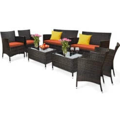 Tangkula 8PCS Patio Rattan Conversation Furniture Set Outdoor W/ Orange Cushion -Tangkula GUEST 52b515d0 3cc8 4880 8ace 3e829a861ec2