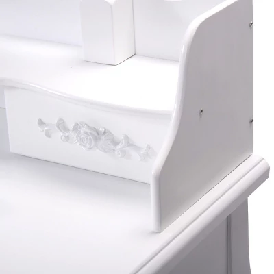 Tangkula Oval Mirror 4 Drawer Vanity Mirror Makeup Table W/ Cushioned Stool White 6 Tangkula Oval Mirror 4 Drawer Vanity Mirror Makeup Table W/ Cushioned Stool White - Image 6