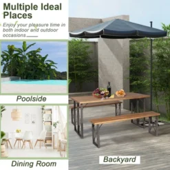 Tangkula 3 Piece Patio Picnic Table Bench Set, Outdoor Camping Table Set W/ Acacia Wood Tabletop & Seat 2” Umbrella Hole 14 Tangkula 3 Piece Patio Picnic Table Bench Set, Outdoor Camping Table Set W/ Acacia Wood Tabletop & Seat 2” Umbrella Hole -Tangkula GUEST 530aa8a6 5096 4cc4 9cf9 d7309bbb33c0