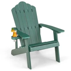 Tangkula 2PCS Patio HIPS Adirondack Chair W/ Cup Holder Weather Resistant 380 LBS Green & Yellow -Tangkula GUEST 53396ef0 8e4b 442a b48b 3a6988b95b20